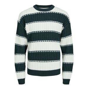 JACK & JONES Sveter 'LUCA'  tmavozelená / biela