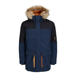 JACK & JONES Zimná parka 'Saker'  tmavomodrá / hnedá / oranžová / čierna