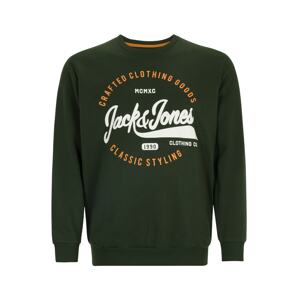 Jack & Jones Plus Mikina 'MIKK'  tmavozelená / svetlooranžová / biela