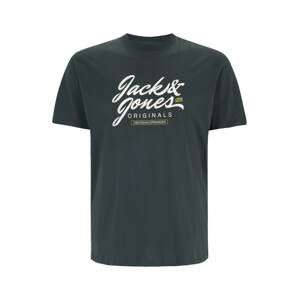 Jack & Jones Plus Tričko 'SYMBOL'  tmavozelená / biela