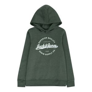 Jack & Jones Junior Mikina 'STANLI'  tmavozelená / biela