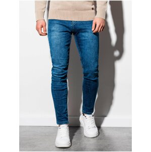 Modré pánske slim fit džínsy Ombre Clothing