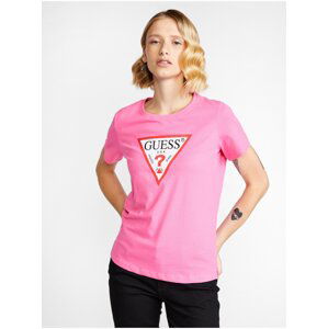 Ružové dámske tričko s potlačou Guess Original
