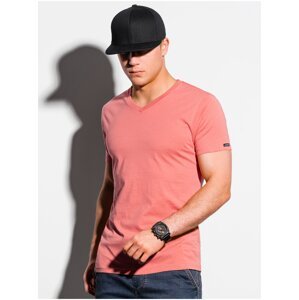 Koralové pánske tričko bez potlače Ombre Clothing S1369 basic basic