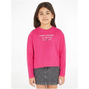 Tmavo ružové dievčenské tričko Tommy Hilfiger