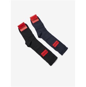 Súprava dvoch párov pánskych ponožiek v čiernej a tmavo modrej farbe BOSS