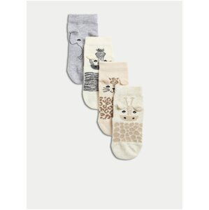 Súprava štyroch párov detských vzorovaných ponožiek v šedej a béžovej farbe Marks & Spencer