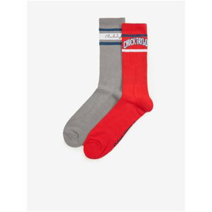 Súprava dvoch párov pánskych ponožiek v červenej a šedej farbe Converse Chuck Taylor