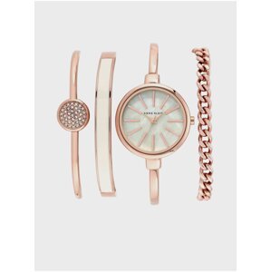 Sada dámskych hodiniek a náramkov v ružovozlatej farbe Anne Klein