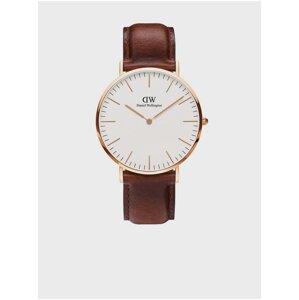 Hnedé unisex hodinky s koženým remienkom Daniel Wellington Classic St Mawes