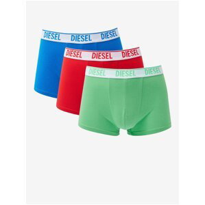 Súprava troch pánskych boxeriek v modrej, červenej a svetlo zelenej farbe Diesel