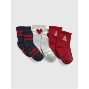 Sada troch párov dievčenských vzorovaných ponožiek v červenej, šedej a tmavomodrej farbe GAP