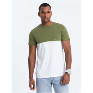 Bielo-zelené pánske tričko Ombre Clothing