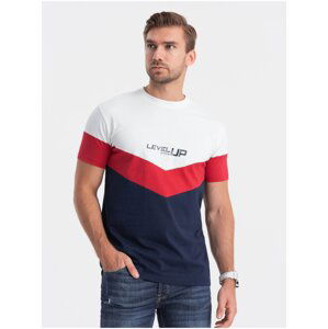 Červeno-modré pánske tričko s nápisom Ombre Clothing