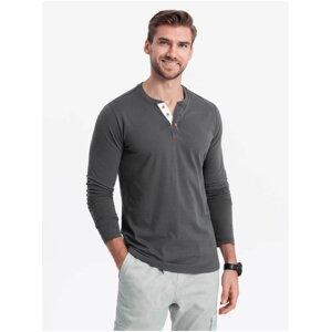 Tmavosivé pánske tričko s gombíkmi Ombre Clothing HENLEY