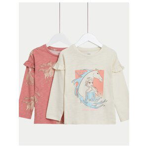 Súprava dvoch dievčenských tričiek v ružovej a béžovej farbe Marks & Spencer ružová Disney Ľadové kráľovstvo™