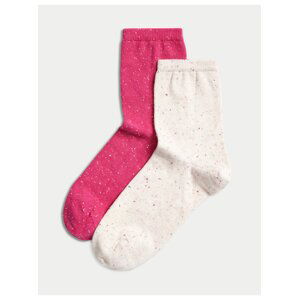 Súprava dvoch párov dámskych vzorovaných ponožiek v béžovej a ružovej farbe Marks & Spencer