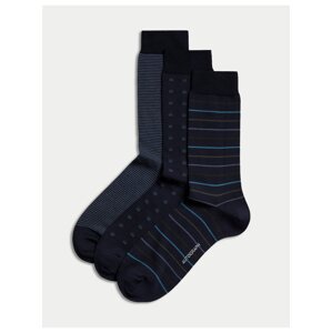 Súprava troch párov pánskych vzorovaných ponožiek v tmavo modrej farbe Marks & Spencer