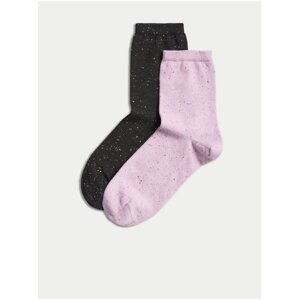 Súprava dvoch párov dámskych ponožiek v čiernej a svete fialovej farbe Marks & Spencer