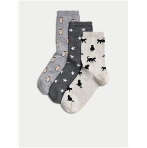 Súprava troch párov dámskych vzorovaných ponožiek v šedej farbe Marks & Spencer