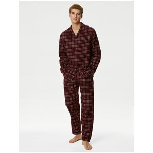Vínová pánska kockovaná pyžamová súprava Marks & Spencer