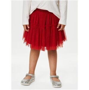 Červená dievčenská lesklá sukňa Marks & Spencer