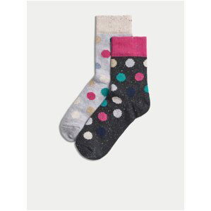 Sada dvoch párov dámskych bodkovaných ponožiek v tmavo šedej a svetlo modrej farbe Marks & Spencer