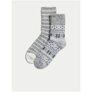 Sada dvoch párov dámskych vzorovaných ponožiek v šedej farbe Marks & Spencer