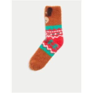 Červeno-hnedé dámske ponožky s vianočným motívom Marks & Spencer