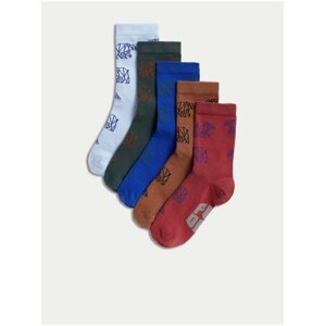 Sada piatich párov chlapčenských ponožiek s motívom medveďa v červenej, hnedej, modrej, zelenej a svetlo modrejfarbe Marks & Spencer