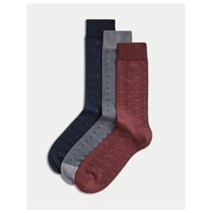 Sada troch párov pánskych vzorovaných ponožiek v bordovej, šedej a tmavomodrej farbe Marks & Spencer