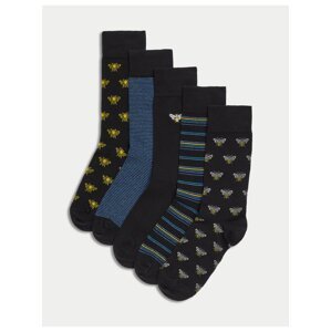 Sada piatich párov pánskych vzorovaných ponožiek v čiernej a modrej farbe Marks & Spencer Cool & Fresh™