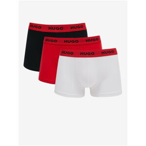 Súprava troch pánskych boxeriek v čiernej, červenej a bielej farbe HUGO