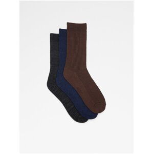 Súprava troch párov pánskych ponožiek v čiernej, tmavo modrej a tmavo hnedej farbe ALDO Rubenu