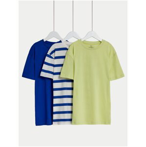 Sada troch chlapčenských tričiek v žltej, bielej a modrej farbe Marks & Spencer ž