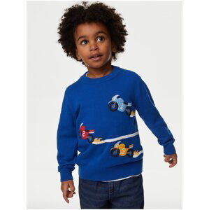 Modrý chlapčenský sveter s motívom motorky Marks & Spencer
