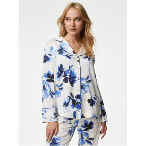 Modro-krémové dámske saténové pyžamo Marks & Spencer