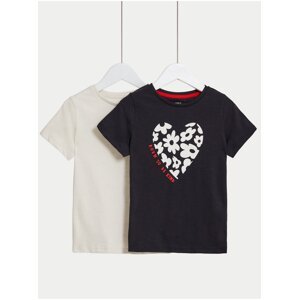 Súprava dvoch dievčenských tričiek v tmavo šedej a krémovej farbe Marks & Spencer