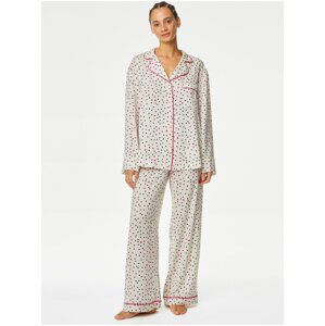 Ružovo-krémová dámska bodkovaná pyžamová súprava Marks & Spencer