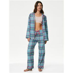 Modré dámske kockované pyžamové nohavice Marks & Spencer