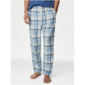 Bielo-modré pánske kockované pyžamové nohavice Marks & Spencer