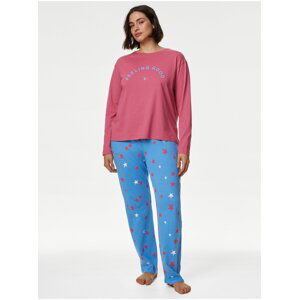 Modro-ružová dámska vzorovaná pyžamová súprava Marks & Spencer