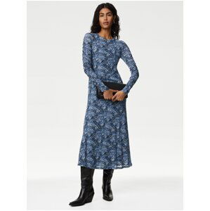 Modré dámske vzorované šaty so sieťovinou Marks & Spencer