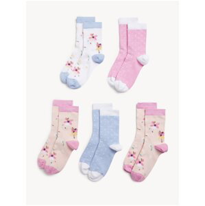 Sada pěti párů barevných holčičích vzorovaných ponožek Marks & Spencer