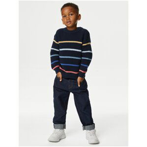 Tmavomodrý chlapčenský pruhovaný sveter Marks & Spencer