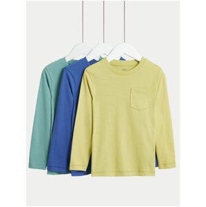 Súprava troch chlapčenských tričiek v modrej, žltej a zelenej farbe Marks & Spencer