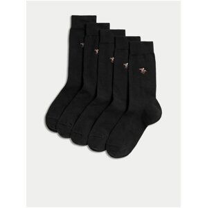 Súprava piatich párov pánskych ponožiek s motivom dostihových koní v čiernej farbe Marks & Spencer