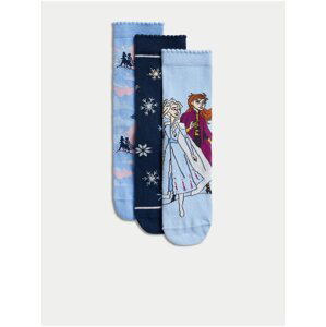 Sada troch párov dievčenských ponožiek v modrej a tmavomodrej farbe Marks & Spencer Ľadové kráľovstvo™