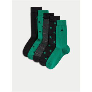 Sada piatich párov pánskych ponožiek v zelenej, čiernej a tmavosivej farbe s technológiou Cool & Fresh™ Marks & Spencer