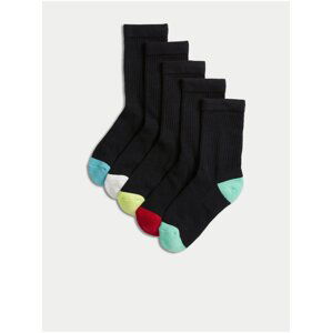 Sada piatich párov detských športových ponožiek v čiernej farbe Marks & Spencer